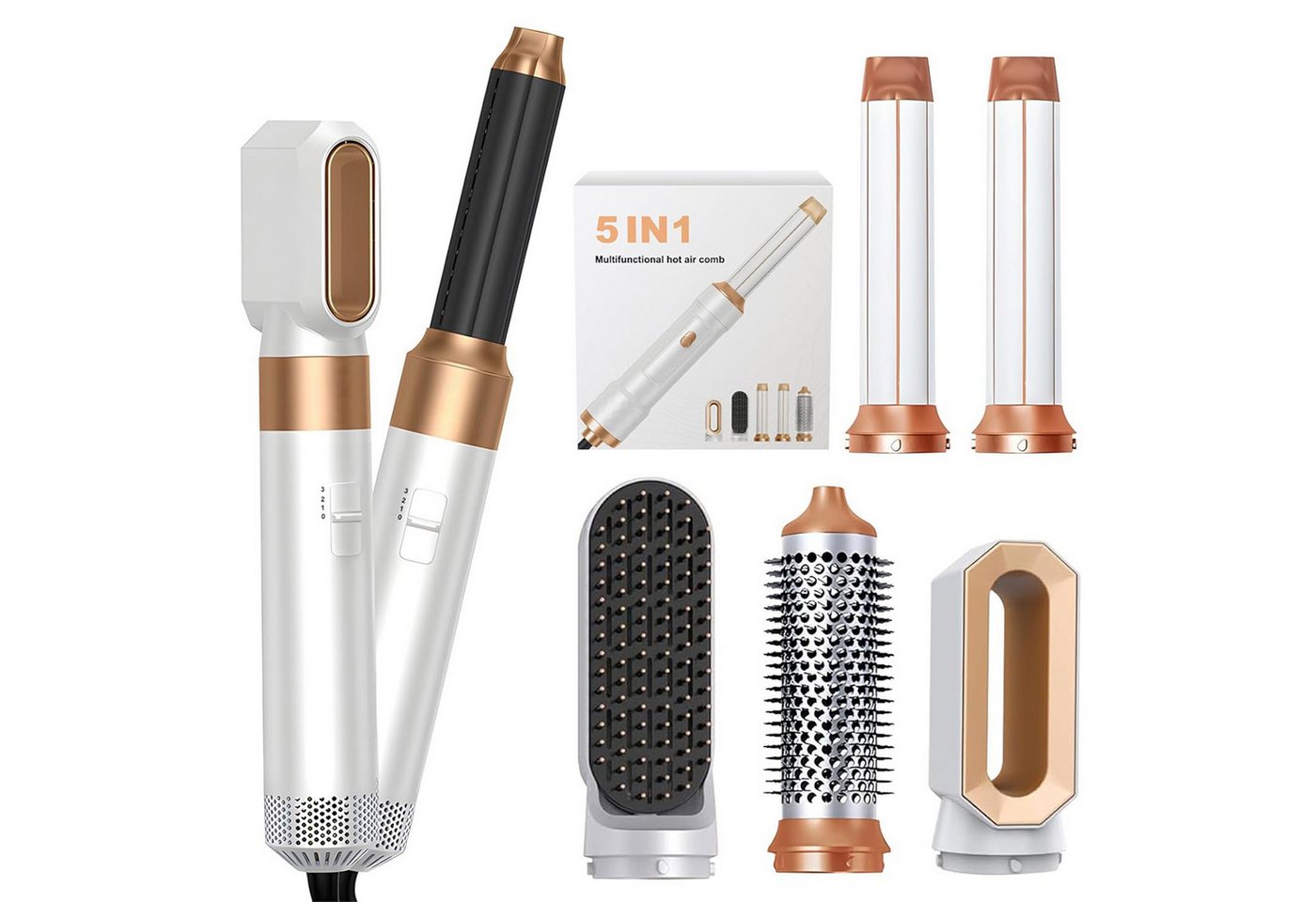 OKWISH Warmluftbürste Heißluftfön Haartrocknerbürste Elektrischer Warmluft-Lockenstab, mit Diffusor Lockenaufsatz Glättbürste 3 Temperaturstufen von OKWISH