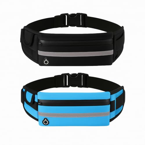 Laufgürtel für Damen & Herren – 2 Packungen, leichte Hüfttasche mit 3 Taschen für Handys, Geld & Essentials, wasserabweisende Bauchtasche zum Laufen, Wandern, Radfahren & Reisen – verstellbare von OKYESFLY