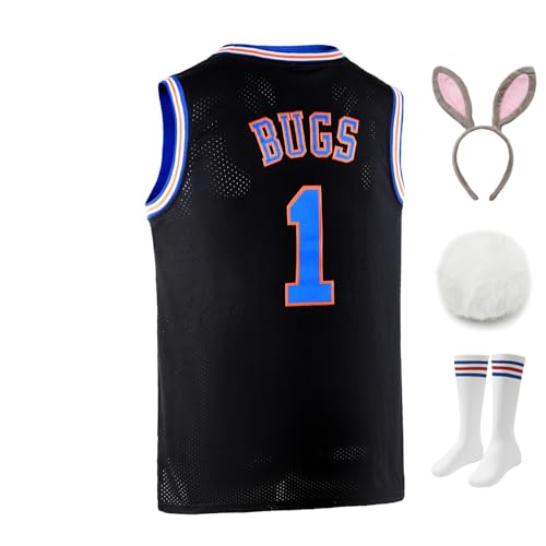 Jugend Basketball Jersey Bugs #1 Film Space Jam Trikots Häschen Shirts für Kinder - Schwarz - Mittel von OKnown