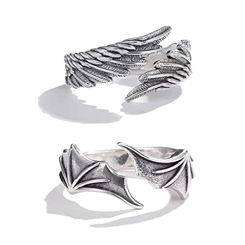 OKwife 2X Classic Simple Angel Demon Wing Paar Ringe Set Ins Retro Kreative Öffnung Einstellbarer Ring Für Teen Girls von OKwife