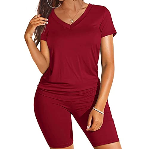 2-teiliges weiches Freizeit-Sport-Set, locker, atmungsaktiv, schlicht, modisches Set, Ärmel, Fitness-Outfit, Damen-Shorts, kurz, Yoga, xxl, Polyestergewebe von OLACD