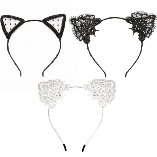 3 x Haarreifen mit Katzenohren aus Spitze, Cosplay, Mode-Accessoire, Haardekoration von OLACD