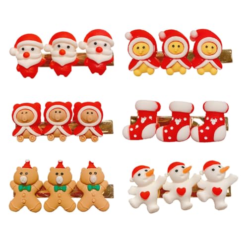 6 x Haarspangen mit Cartoon-Weihnachtsmann, Elch, Schneemann, klassisch, leicht, Alligator-Clip für Partys, Damen von OLACD