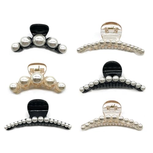 Elegantes Haarklammer-Set mit Perlenverzierung, 6 Stück, Schwarz/Champagner, modische Clips für Damen von OLACD
