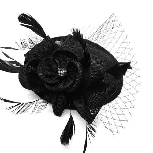 Handgefertigter Haarschmuck Damen Elegant Blume Fascinator mit Kunstfedern und Mesh Clip Mode Cosplay Braut Haarteil Handgefertigter Haarschmuck Damen Elegant Blume Fascinator mit Kunstfedern und Mesh Clip Mode Cosplay Braut Haarteil von OLACD