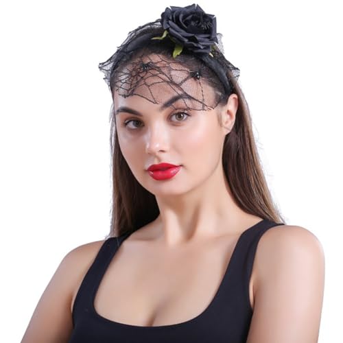 OLACD Festive Lace Damen Stirnband Universal Halloween Tuch Hoop mit Kunstblume Party Dekorative Kopfbedeckung von OLACD