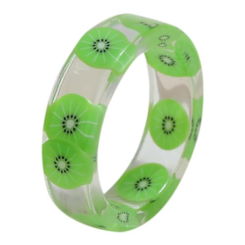OLACD Modischer Ring aus transparentem Kunstharz mit Fruchtmuster-Design, Harz von OLACD