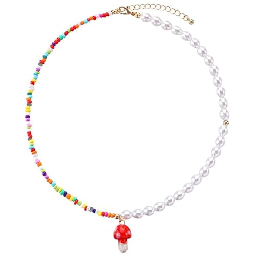 OLACD Verstellbare ethnische Kunstperle Damen Halskette mit Perlen Pilz Charm und modischem Design, Einheitsgröße, Perlen von OLACD