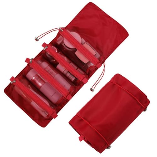 Tragbare Kosmetiktasche – abnehmbarer 4-in-1-Organizer, faltbare Make-up-Tasche zum Aufhängen mit abnehmbarem Netz-Kulturbeutel, Rot8, Einheitsgröße von OLACD