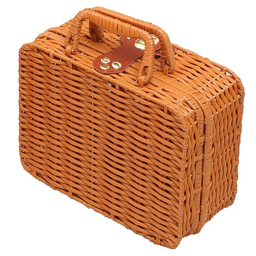 Vielseitiger Vintage-Make-up-Organizer aus Rattan, wiederverwendbar, für Reisen und Picknick, einfache handliche Aufbewahrungsbox, braun, Einheitsgröße von OLACD