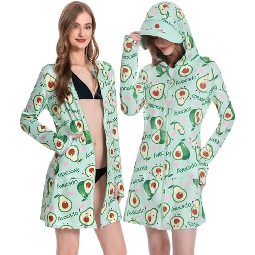 OLAOLA Damen Strandkleid Sommer Bikini Cover Up Sonnenschutz Badeanzug UV-Schutz Shirt Langarm UPF 50+ Rash Guard Schwimmshirt Verpackbar Leichte Schnelltrocknend Bademode (Avocado, L) von OLAOLA
