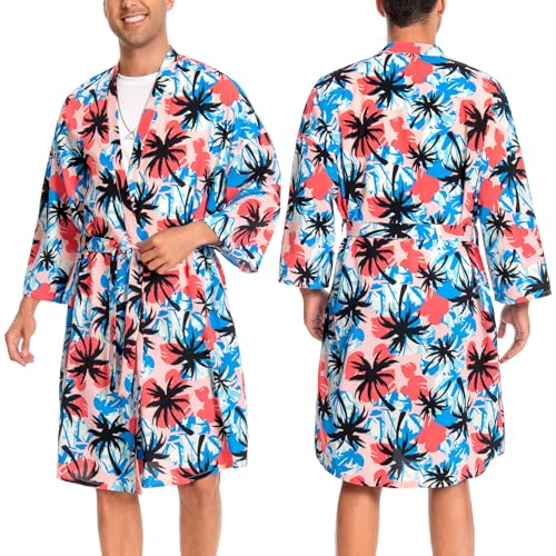 OLAOLA Herren Bademantel Leichter Kimono Morgenmantel Herren Damen Unisex Bequem Weich Lang Sauna Robe Mikrofaser Leicht Schnelltrocknend Bademantel (Blumen, M) von OLAOLA