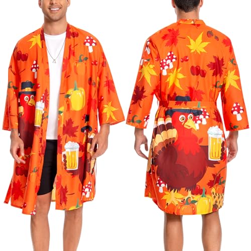 OLAOLA Herren Bademantel Leichter Kimono Morgenmantel Herren Damen Unisex Bequem Weich Lang Sauna Robe Mikrofaser Leicht Schnelltrocknend Bademantel (Truthahn, L) von OLAOLA