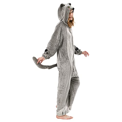 OLAOLA Onesie für Erwachsene Katze Tierkostüm Jumpsuit Damen Herren Kuschelig Einteiler Schlafanzug Unisex Onesies Karneval Weihnachten Halloween Cosplay Pyjamas von OLAOLA