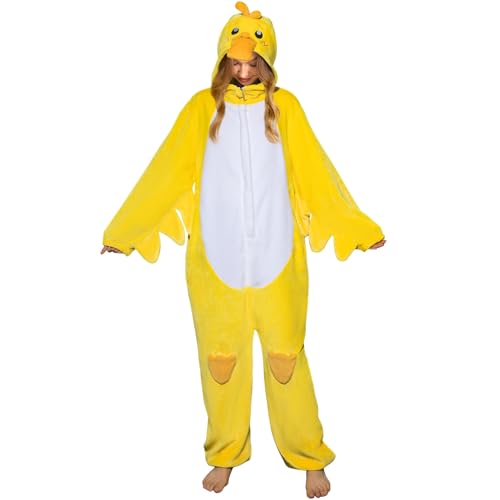 OLAOLA Onesie für Erwachsene, Gelbe Ente Tierkostüm, Unisex Onesies Plüsch Halloween Cosplay Pajamas Einteiler Schlafanzug von OLAOLA