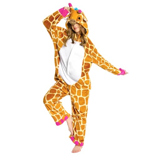 OLAOLA Onesie für Erwachsene, Giraffe Tierkostüm, Unisex Onesies Plüsch Halloween Cosplay Pyjamas Party Einteiler Schlafanzug von OLAOLA