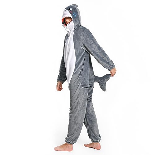 OLAOLA Onesie für Erwachsene, Hai-Tier-Kostüm, Unisex Onesies Plüsch Halloween Cosplay Pyjamas Party Einteiler Schlafanzug von OLAOLA