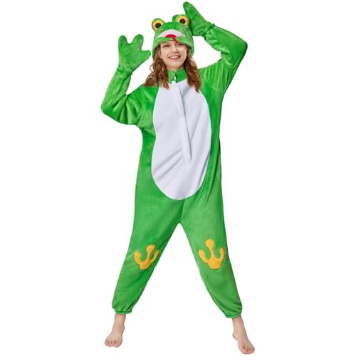OLAOLA Onesies für Erwachsene Unisex Neuheit Pyjamas Frosch Kostüm für Halloween Soft Comfy Homewear Nachtwäsche Einteiler Schlafanzug Cosplay Loungewear von OLAOLA