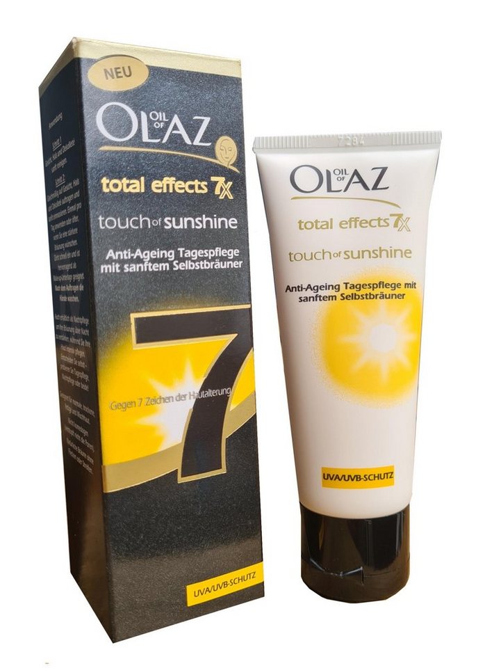 OLAZ Tagescreme Total Effects Touch of Sunshine Tagescreme mit Selbstbräuner 40ml Anti-Aging Creme für natürliche & fleckenfreie Bräune, straffung, jüngeres Aussehen, Anti Falten Hautcreme mit Vitamin E Naturkosmetik Make up Beauty Feuchtigkeitscreme für Frauen Pflege & Schutz von Unreiner, 1-tlg., Haut Creme für alle Hauttypen Feuchtigkeitspflege Hautcreme von OLAZ