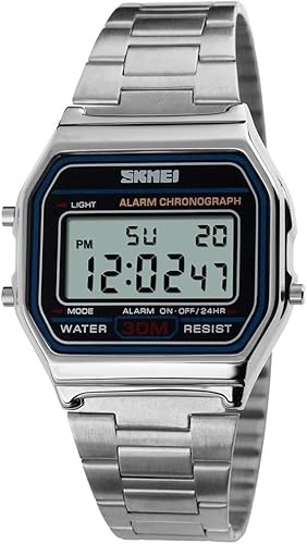 OLAZONE Herren-Digitaluhr, Edelstahlband, wasserabweisend, elektronisch, quadratisch, LED-Hintergrundbeleuchtung, Armbanduhr, silber, Klassisch OLAZONE Herren-Digitaluhr, Edelstahlband, wasserabweisend, elektronisch, quadratisch, LED-Hintergrundbeleuchtung, Armbanduhr, silber, Klassisch von OLAZONE