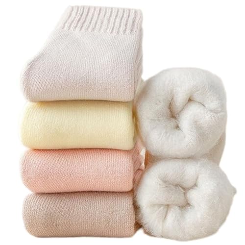 OLBUPS 3 Paar Wollsocken, Damen Winter Fleece Socken, verdickte warme Röhre Herbst und Winter Super Dicke Strümpfe, Kaffee + Cremeweiß + Rosa, Einheitsgröße von OLBUPS