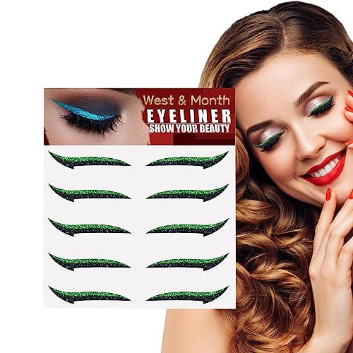 Glitzer-Eyeliner-Aufkleber – 5 Paar selbstklebende Instant-Eyeliner-Schablonen mit Glitzer-Effekt, Eyeliner-Aufkleber für Make-up für Frauen und Mädchen Olcana von OLCANA