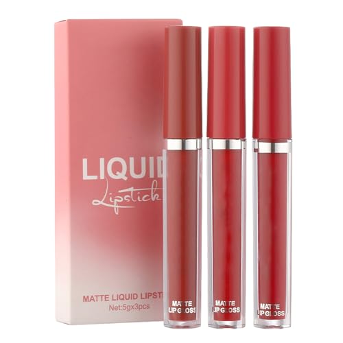 Lipgloss für Frauen, nicht klebend,3 Stück flüssiger Lippenstift, feuchtigkeitsspendender Lipgloss | Langanhaltende, wischfeste Lippenfarbe mit Lippenflecken, hochpigmentierte Lippenstifte, Olcana von OLCANA