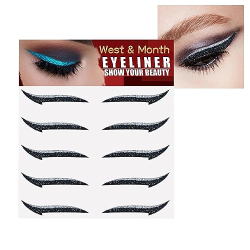 Stick On Glitter Eyeliner Streifen - 5 Paar selbstklebende Instant Glitter Eyeliner-Schablonen - Eyeliner Aufkleber mit Glanz-Effekt, Eyeliner-Aufkleber für Make-up für Frauen und Mädchen Olcana von OLCANA