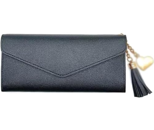 Ultradünne, faltbare schwarze lange Geldbörse, RFID-blockierender Kreditkartenhalter, Bifold-Clutch, Münzreißverschluss for Männer oder Frauen, bietet Platz for bis zu 8 Karten, 1 Ausweis und Bargeld von OLDMFZP