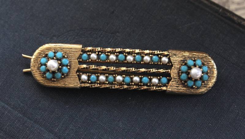 Vintage Faux Türkis Perle Haarspange Southwest Style Clip Vintage Faux Türkis Perle Haarspange Southwest Style Clip von OLDMOE