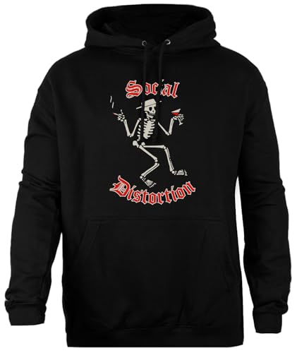 OLDRYTEE Social Distortion Crest Skelly Schwarzer Sweatshirt-Kapuzenpullover, Unisex, Einfache Passform von OLDRYTEE