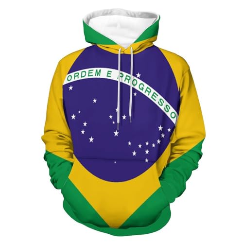 OLEETS Brasilien Nationalflagge Bedruckter Unisex-Hoodie - Mode Atmungsaktiv Mit Taschen Herren Damen Lose Pullover 3D Gedruckt Tops Frühling Herbst Hip Hop Mit Kapuze Streetwear Plus Größe SWE von OLEETS