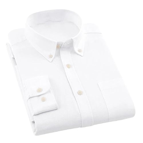 Herren Business Langarmhemd -Baumwollhemd Herren Oberteile Einfarbig Lässig Frühling Herbst Einfache Retro Atmungsaktive Kleidung M-5Xl Büro Party Streetwear,Weiß,5XL von OLEETS
