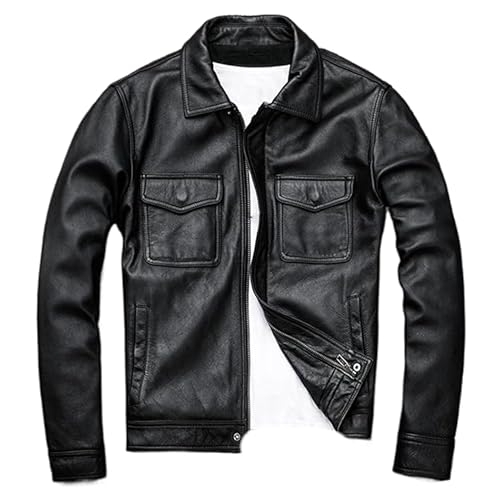 OLEETS Herren Lederjacke -Vintage Mantel Herbst Winddichte Kleidung M-7Xl Übergröße Langarm Klassisch Mode Oberteile Oberbekleidung Schlichte Volltonfarbe,Schwarz,S von OLEETS