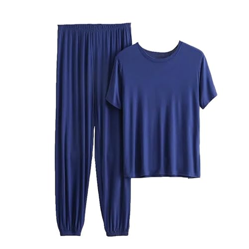 OLEETS Pyjama-Set Für Herren - Herren Sommer Kurzarm + Lange Hosen Lockere Hauskleidung 3Xl-6Xl Übergröße Vintage Mode Nachtwäsche Weich Schlicht, 5XL von OLEETS