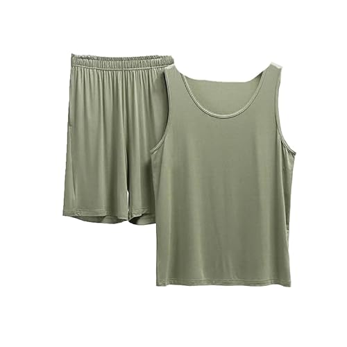 Pyjama-Set Für Herren - Sommer Dünne Ärmellose Herren Tops + Shorts Bequem Lässig Lose Weiche Homewear Nachtwäsche Mode Einfache Kleidung, L von OLEETS