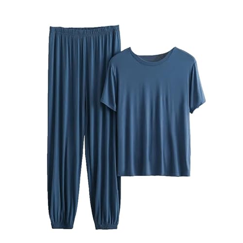 OLEETS Zweiteiliges Pyjama-Set Für Herren - Herren Sommer Kurzarm + Lange Hosen Lockere Hauskleidung 3Xl-6Xl Übergröße Vintage Mode Nachtwäsche Weich Schlicht, 6XL von OLEETS