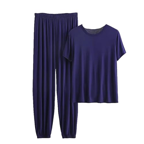 OLEETS Zweiteiliges Pyjama-Set Für Herren - Herren Sommer Kurzarm + Lange Hosen Lockere Hauskleidung 3Xl-6Xl Übergröße Vintage Mode Nachtwäsche Weich Schlicht, 6XL von OLEETS