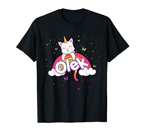 OLEK - Schöner Jungen Name mit süßem Katzen Einhorn T-Shirt von OLEK Sohn Enkel Geburtstag Geschenkideen