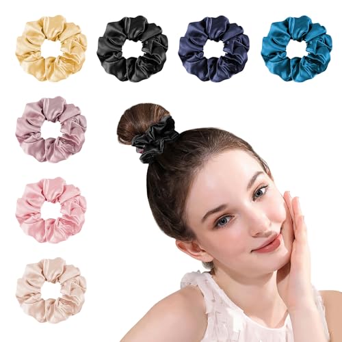 OLESILK 100% 7-er Set Seide Haargummi Silk Scrunchie Haarband Zopfgummi Haarringe Damen Pferdeschwanzhalter Gummibänder für Mädchen oder Frauen, Set 2 von OLESILK