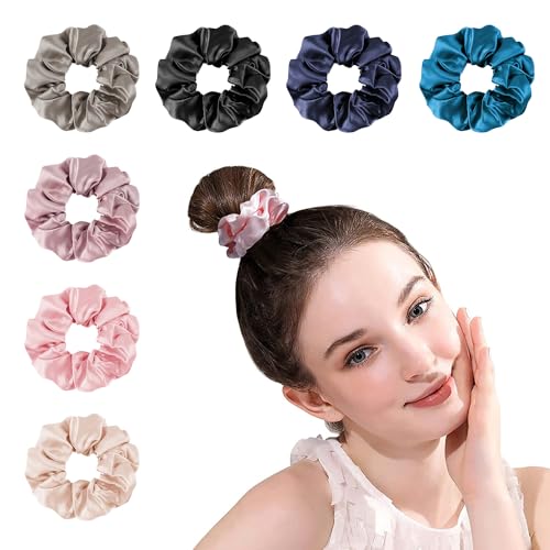 OLESILK 100% 7-er Set Seide Haargummi Silk Scrunchie Haarband Zopfgummi Haarringe Damen Pferdeschwanzhalter Gummibänder für Mädchen oder Frauen, Set 3 von OLESILK
