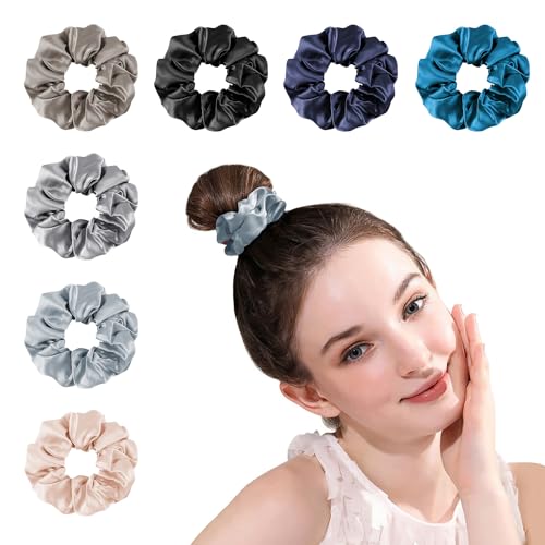 OLESILK 100% 7-er Set Seide Haargummi Silk Scrunchie Haarband Zopfgummi Haarringe Damen Pferdeschwanzhalter Gummibänder für Mädchen oder Frauen, Set 4 von OLESILK