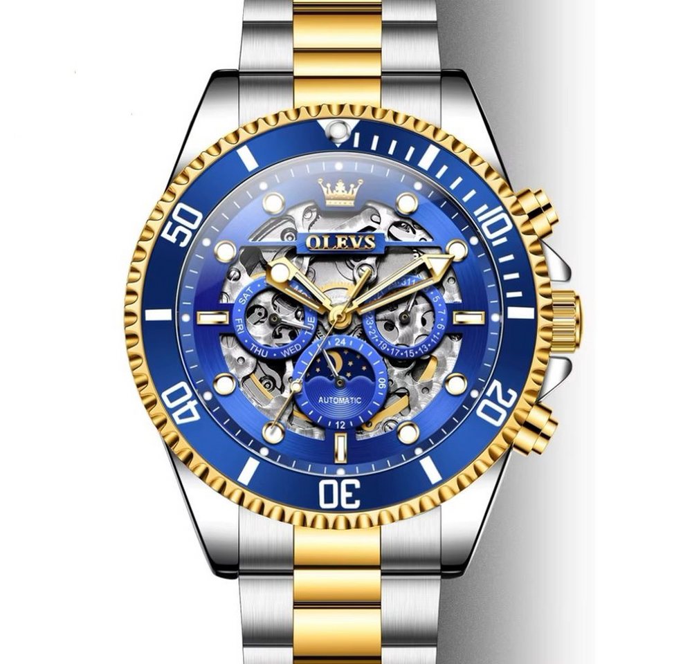 OLEVS Automatikuhr OLEVS 6715 Herrenuhr Automatik Chronograph Bi Color Blau 6715 von OLEVS