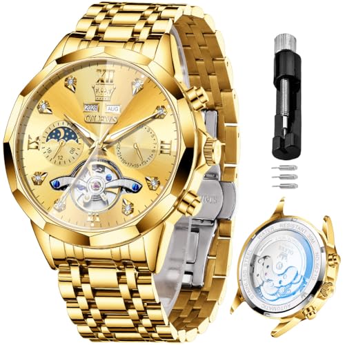 OLEVS Automatikuhren für Herren, Business-Armbanduhr, mechanisch, Edelstahl, wasserdicht, selbstaufziehend, klassisches Datum, luxuriös, Diamant-Armbanduhr, Gold Uhren 21, Herrenuhr OLEVS Automatikuhren für Herren, Business-Armbanduhr, mechanisch, Edelstahl, wasserdicht, selbstaufziehend, klassisches Datum, luxuriös, Diamant-Armbanduhr, Gold Uhren 21, Herrenuhr von OLEVS