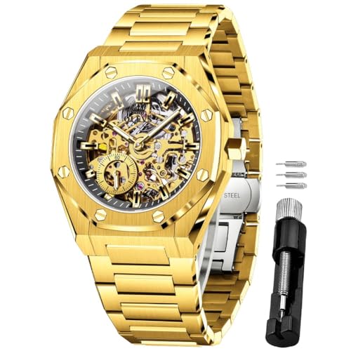 OLEVS Automatikuhren für Herren, goldfarbenes Skelett, selbstaufziehend, mechanisch, wasserdicht, luxuriös, Edelstahl, leuchtende Armbanduhren OLEVS Automatikuhren für Herren, goldfarbenes Skelett, selbstaufziehend, mechanisch, wasserdicht, luxuriös, Edelstahl, leuchtende Armbanduhren von OLEVS