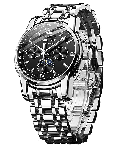 OLEVS Automatische Uhren für Herren, Slef-Wind Mechanische Luxus Klassische Mondphase Edelstahl Wasserdicht Leuchtende Armbanduhr, Weißes Armband und schwarzes Zifferblatt, Klassisch OLEVS Automatische Uhren für Herren, Slef-Wind Mechanische Luxus Klassische Mondphase Edelstahl Wasserdicht Leuchtende Armbanduhr, Weißes Armband und schwarzes Zifferblatt, Klassisch von OLEVS