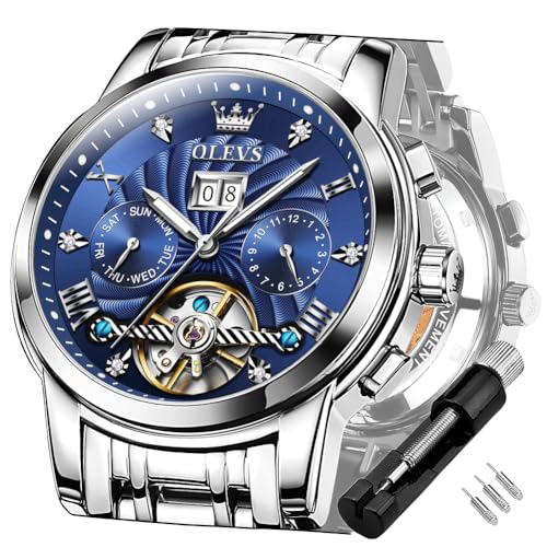 OLEVS Automatische Uhren für Herren, Tourbillon, selbstaufziehend, mechanisch, luxuriös, Business, stilvolles Edelstahlarmband, leuchtend, wasserdicht, Mechanische, automatische Armbanduhr von OLEVS