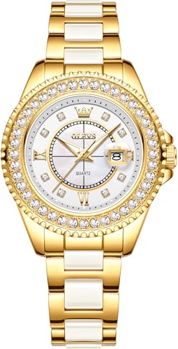 OLEVS Damen-Armbanduhr, goldfarben, Diamanten, Wolframstahl, luxuriös, klassisch, wasserdicht, Datumsanzeige, Geschenk, 3685: Gold OLEVS Damen-Armbanduhr, goldfarben, Diamanten, Wolframstahl, luxuriös, klassisch, wasserdicht, Datumsanzeige, Geschenk, 3685: Gold von OLEVS