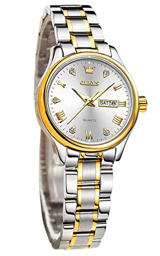 OLEVS Damenuhr Analog Quarz Armbanduhren mit Diamant Kleines Gesicht Gold Silber Edelstahlband wasserdichte Day Date Uhr von OLEVS