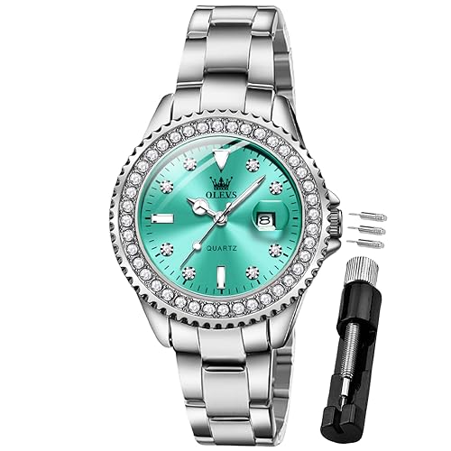 OLEVS Damenuhr Diamant Analoge Armbanduhr mit Kleines Azurblau Gesicht Silber Edelstahlband wasserdichte Frauen Uhr Geschenk Sale Marken OLEVS Damenuhr Diamant Analoge Armbanduhr mit Kleines Azurblau Gesicht Silber Edelstahlband wasserdichte Frauen Uhr Geschenk Sale Marken von OLEVS